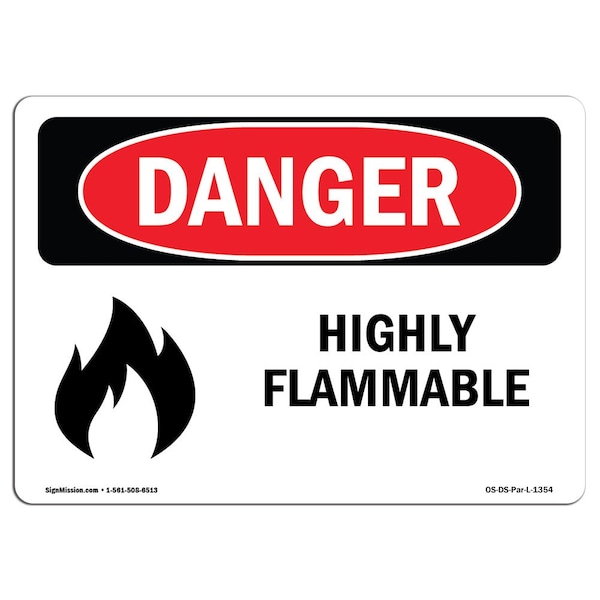 Signmission Safety Sign, OSHA Danger, 12" Height, 18" Width, Highly Flammable, Landscape, D-1218-L-1354 OS-DS-D-1218-L-1354 - main